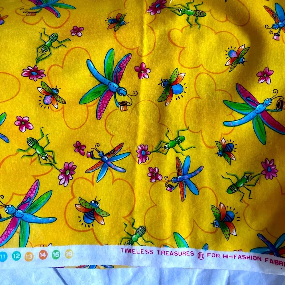 Yellow Black Pink White Timeless Treasures Buggy Print Cotton Fabric, sewing DIY